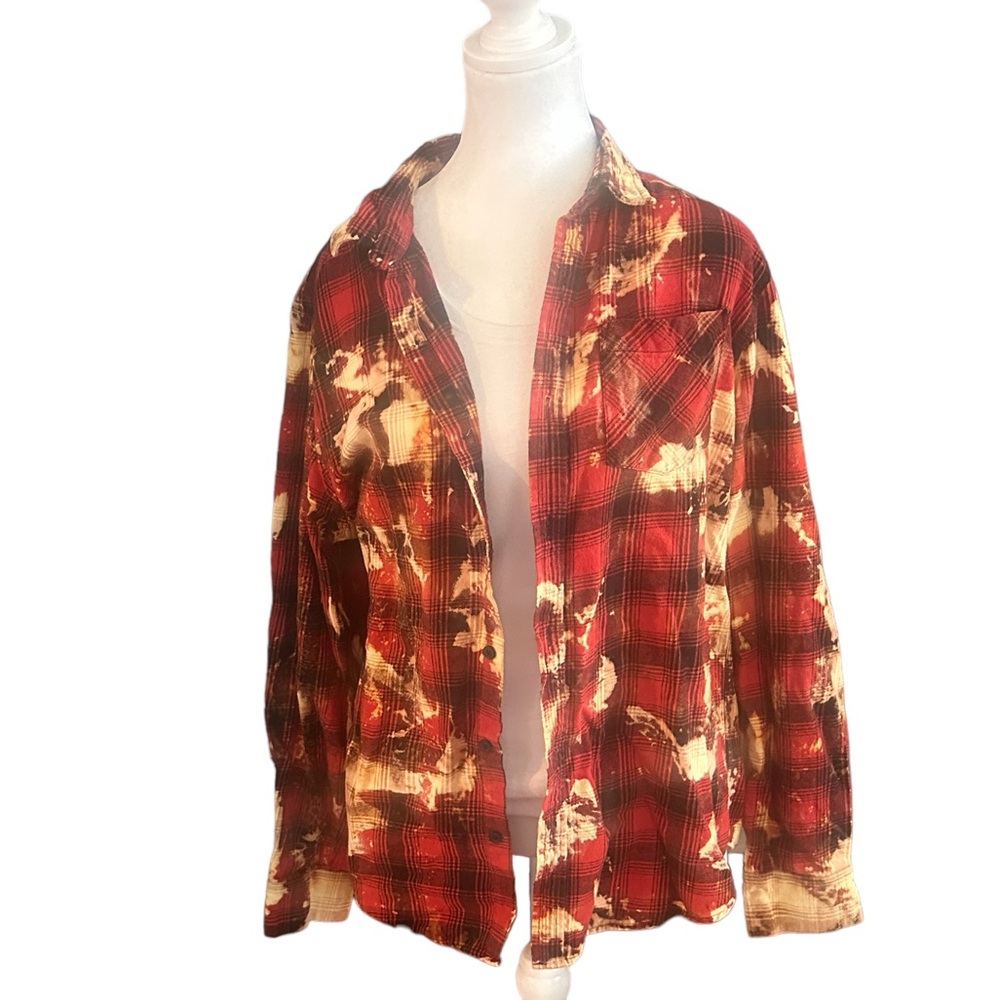 Upcycled DIY Custom Bleached Flannel Shirt Size Large